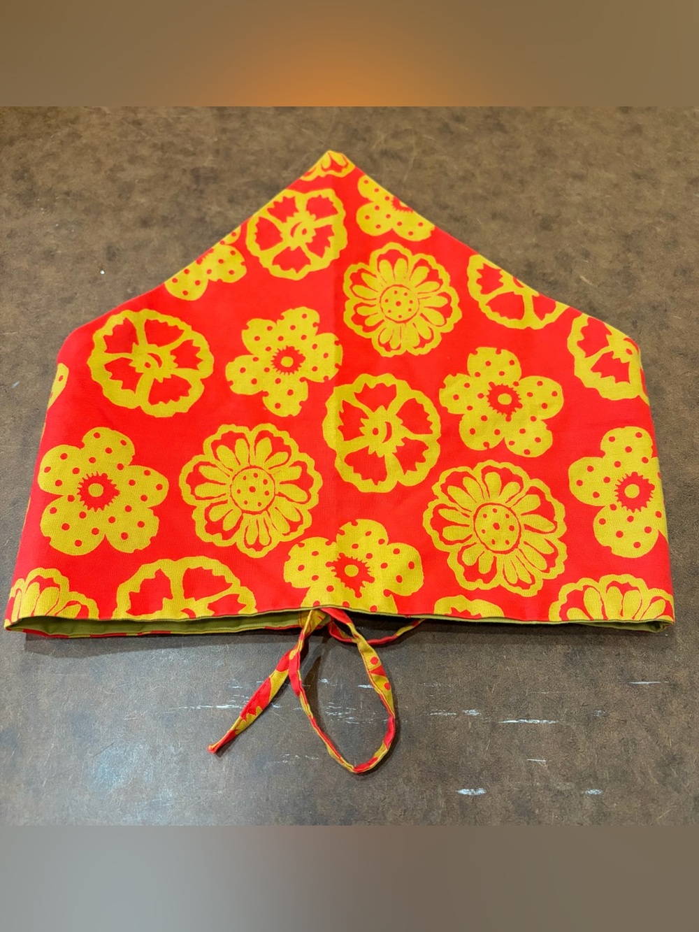 Vintage- Floral Red and Yellowish Green- Bandana - Tie Closure